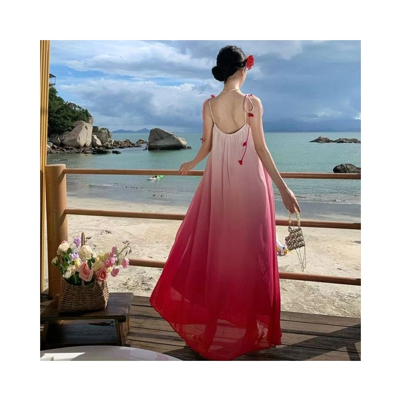 依钗 海边多巴胺立体花朵宽松吊带连衣裙 女款