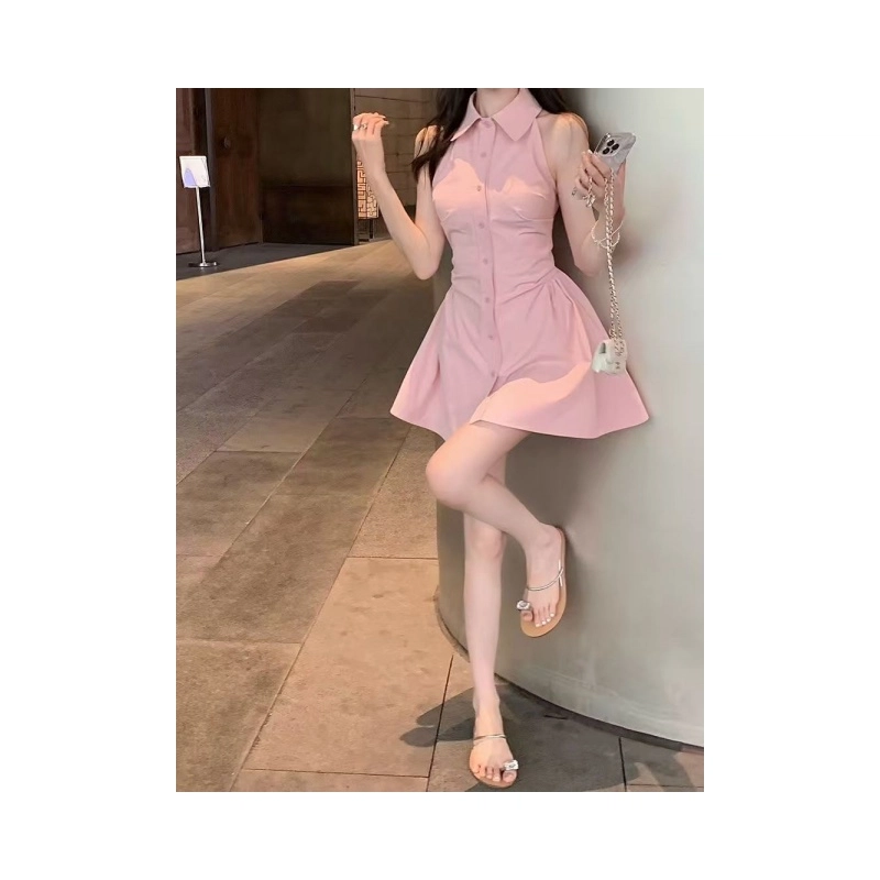 依钗 百搭时尚气质纯色清新无袖连衣裙 女款