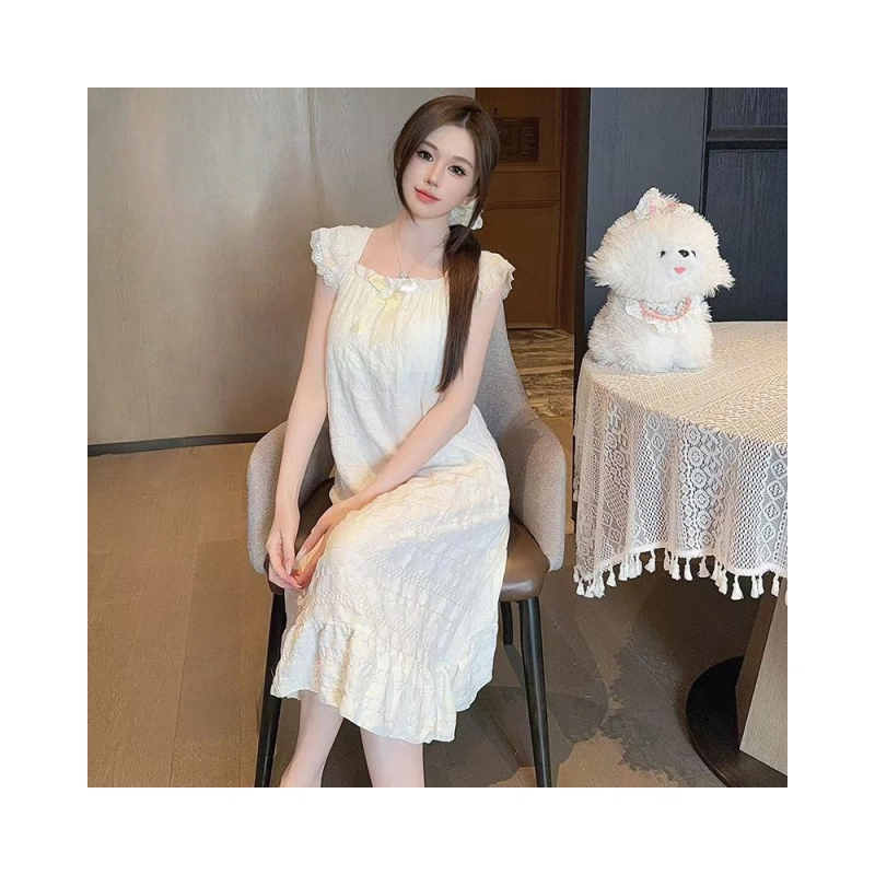 依钗 带固定胸垫云朵棉吊带过膝长裙纯色睡裙夏季甜美连衣裙 女款