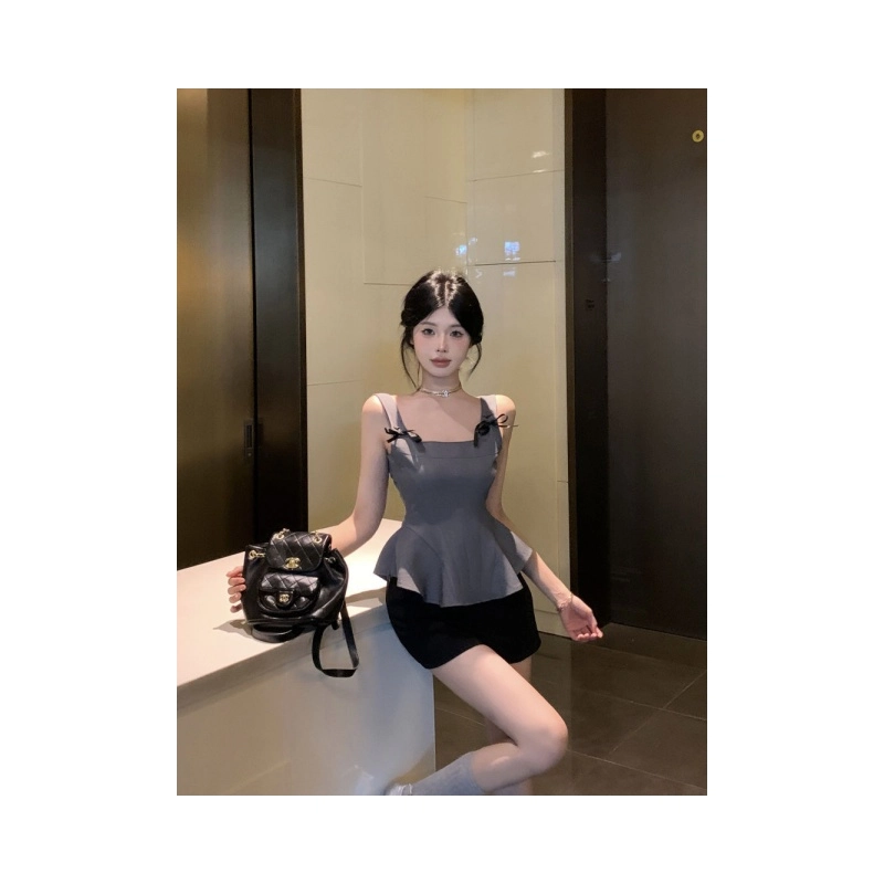 依钗 蝴蝶结背心夏季外穿小衫无袖上衣法式小个子吊带 女款