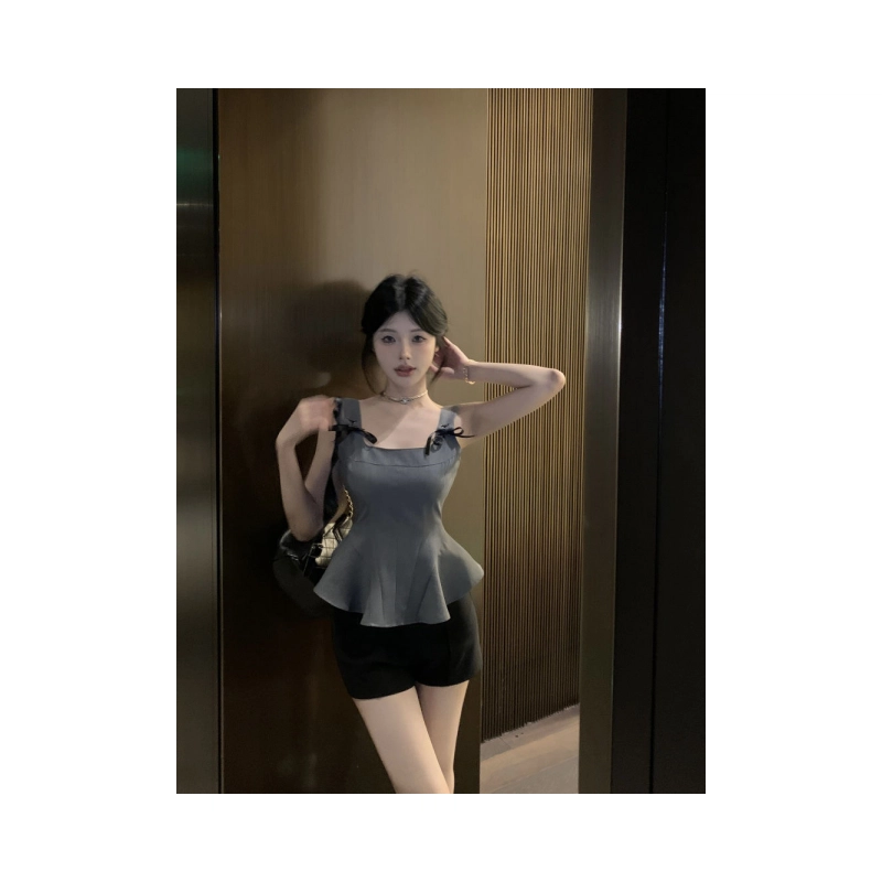 依钗 蝴蝶结背心夏季外穿小衫无袖上衣法式小个子吊带 女款