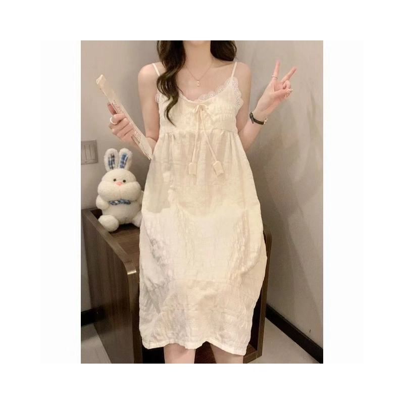 依钗 公主风夏季睡衣女云朵纯棉带胸垫可爱睡裙吊带性感纯欲家居服连衣裙 女款