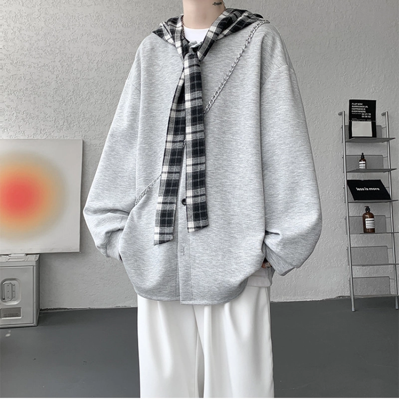 寻星记 港风时尚高质感连帽格子撞色大码宽松百搭亲肤透气潮流卫衣 男女同款