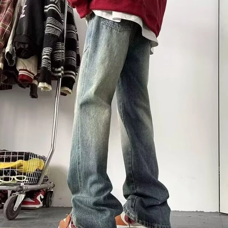 洞洞拐 美式重磅高级感拼接设计宽松垂感直筒长裤休闲复古水洗牛仔裤 男女同款