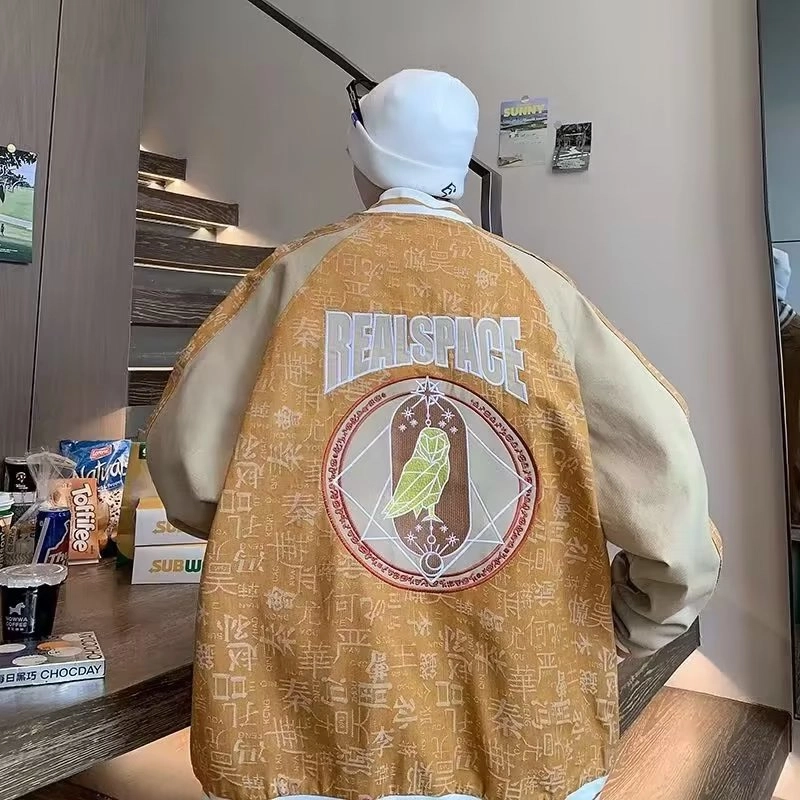 洞洞拐 美式潮牌原创个性百家姓大刺绣棒球领牛仔外套夹克 男女同款