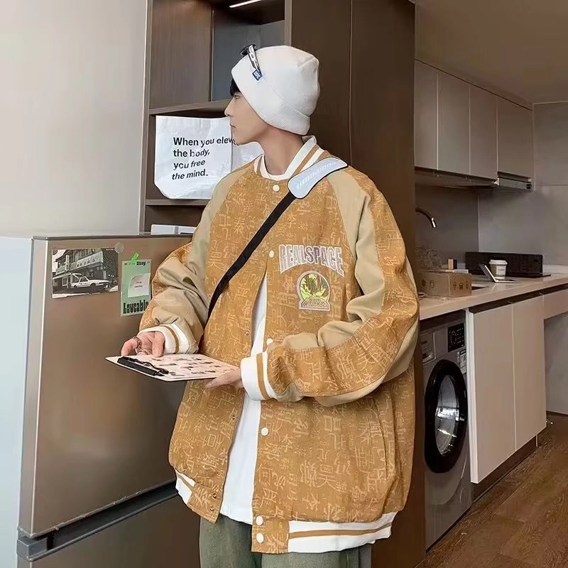 洞洞拐 美式潮牌原创个性百家姓大刺绣棒球领牛仔外套夹克 男女同款