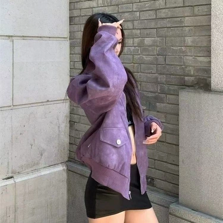 望莱仕 美式复古小众皮衣飞行员棒球通勤秋冬季百搭机车短款外套夹克 男女同款
