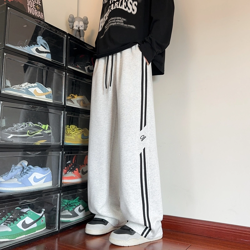 引创 秋季新潮直筒百搭青少年宽松垂感卫裤男士加厚长裤休闲裤 男女同款