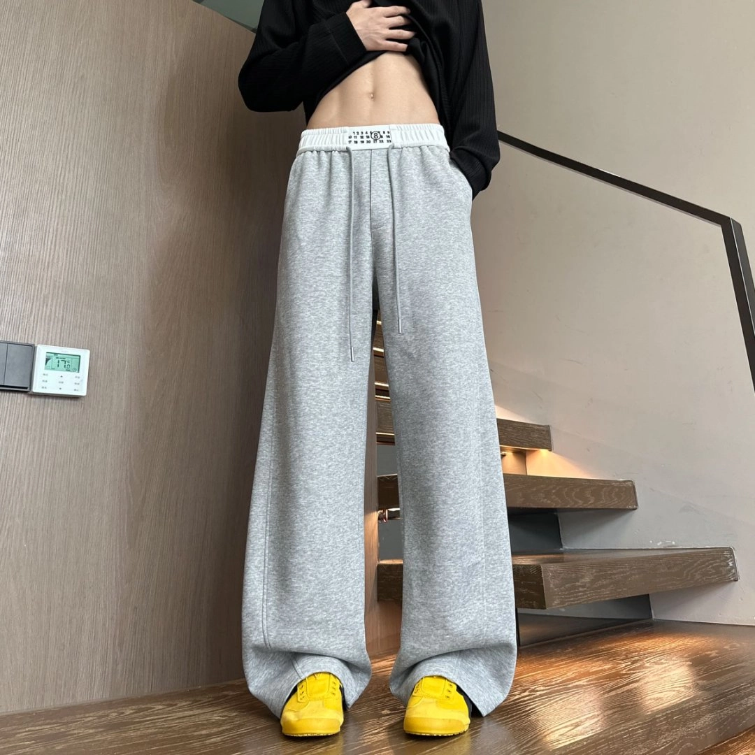 引创 美式刺绣拼接马吉拉秋季运动卫裤男百搭大码宽松堆积弯刀裤潮流神裤休闲裤 男女同款