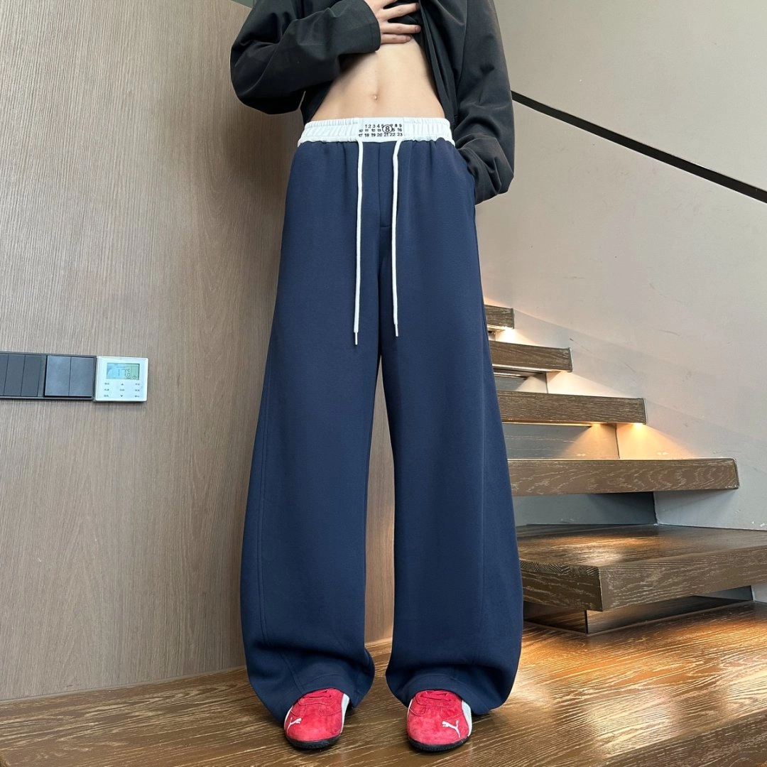 引创 美式刺绣拼接马吉拉秋季运动卫裤男百搭大码宽松堆积弯刀裤潮流神裤休闲裤 男女同款