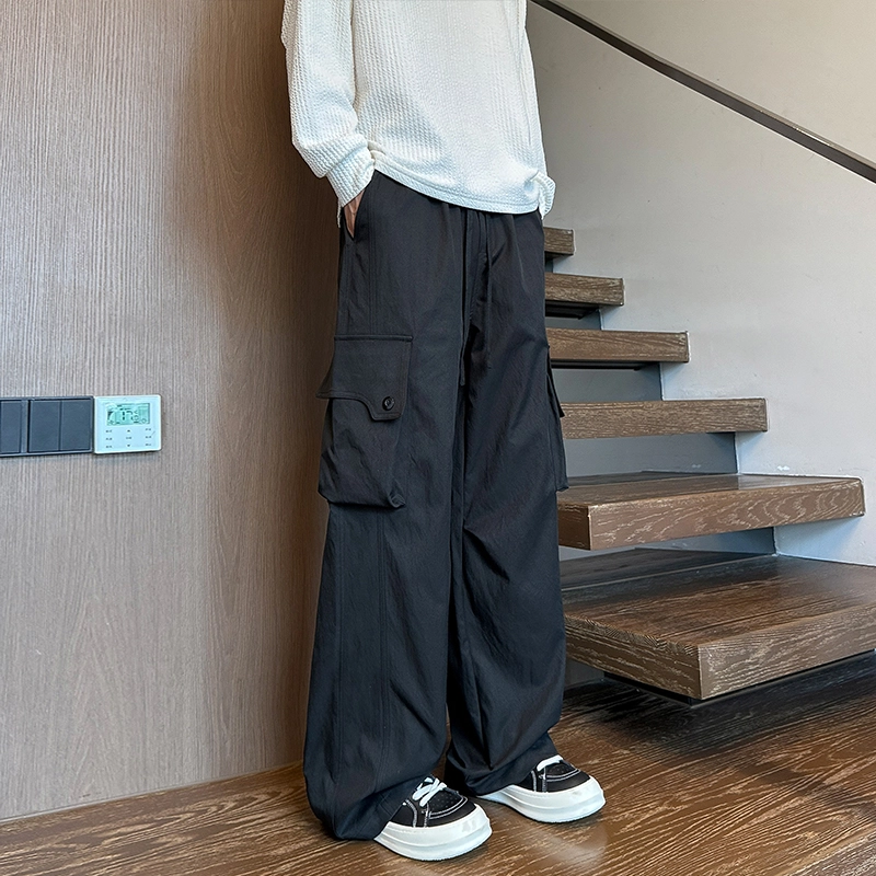 引创 直筒潮流工装裤男士秋季美式宽松纯色加长裤子男休闲裤 男女同款