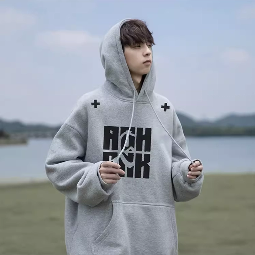 引创 重工刺绣藏肉百搭长袖高街潮牌连帽小众帽衫卫衣 男女同款