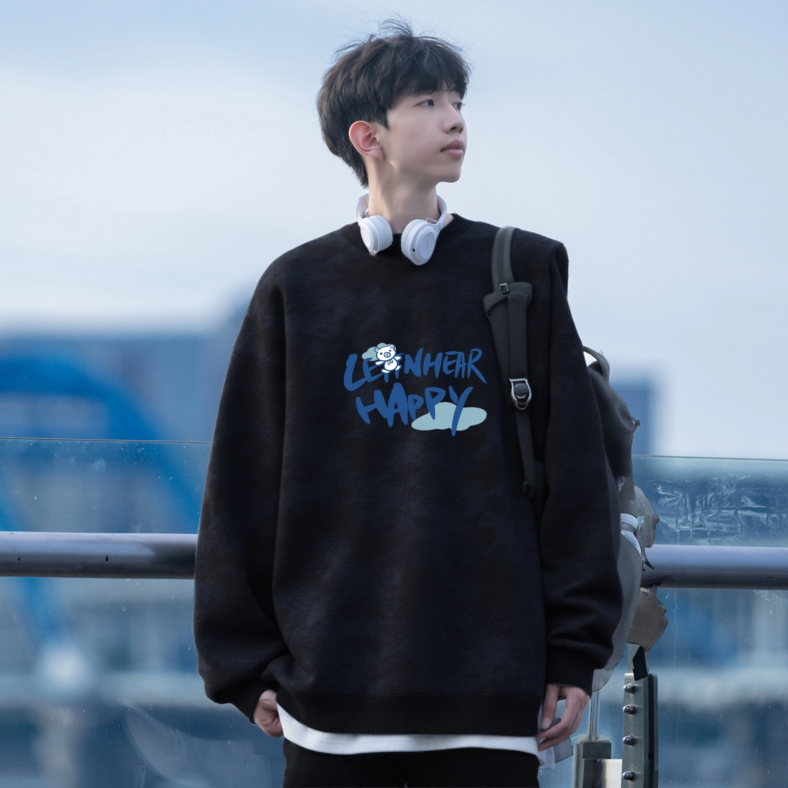 引创 美式潮牌青少年圆领长袖男秋高级感小众扎染情侣外套学生上衣卫衣 男女同款