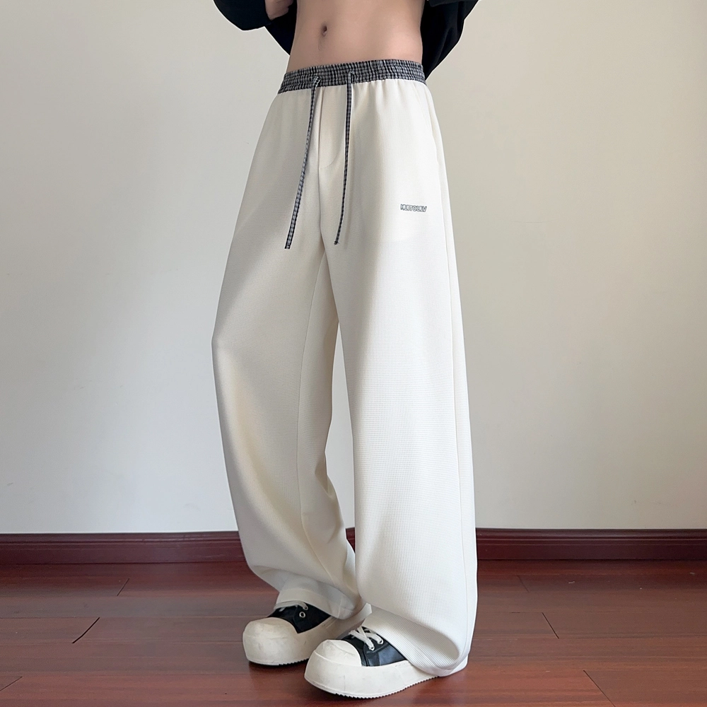 引创 撞色褶皱裤子男秋美式宽松男生阔腿运动裤高街百搭垂感卫裤休闲裤 男女同款