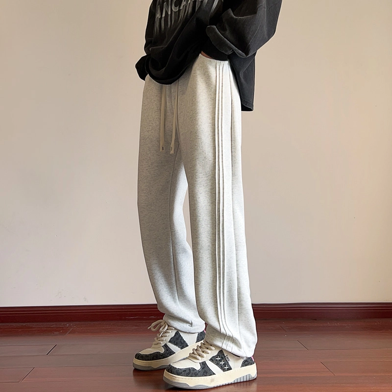 引创 美式褶皱裤子男秋冬季大码百搭潮牌运动直筒阔腿卫裤男休闲裤 男女同款