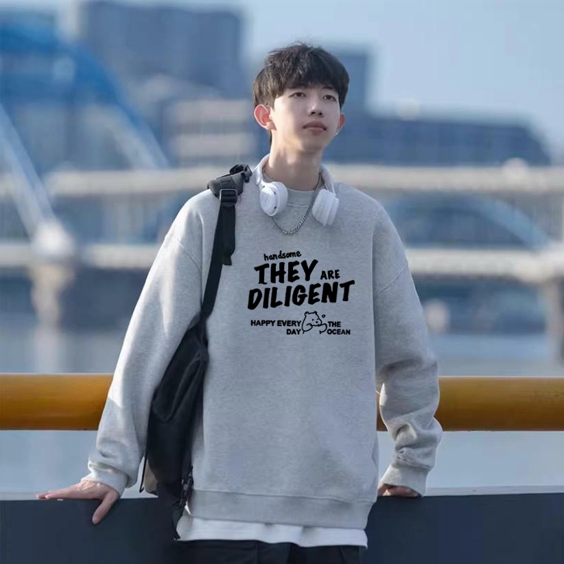 引创 重磅卡通圆领套头衫男秋季印花落肩打底衫情侣宽松大码外套潮流卫衣 男女同款