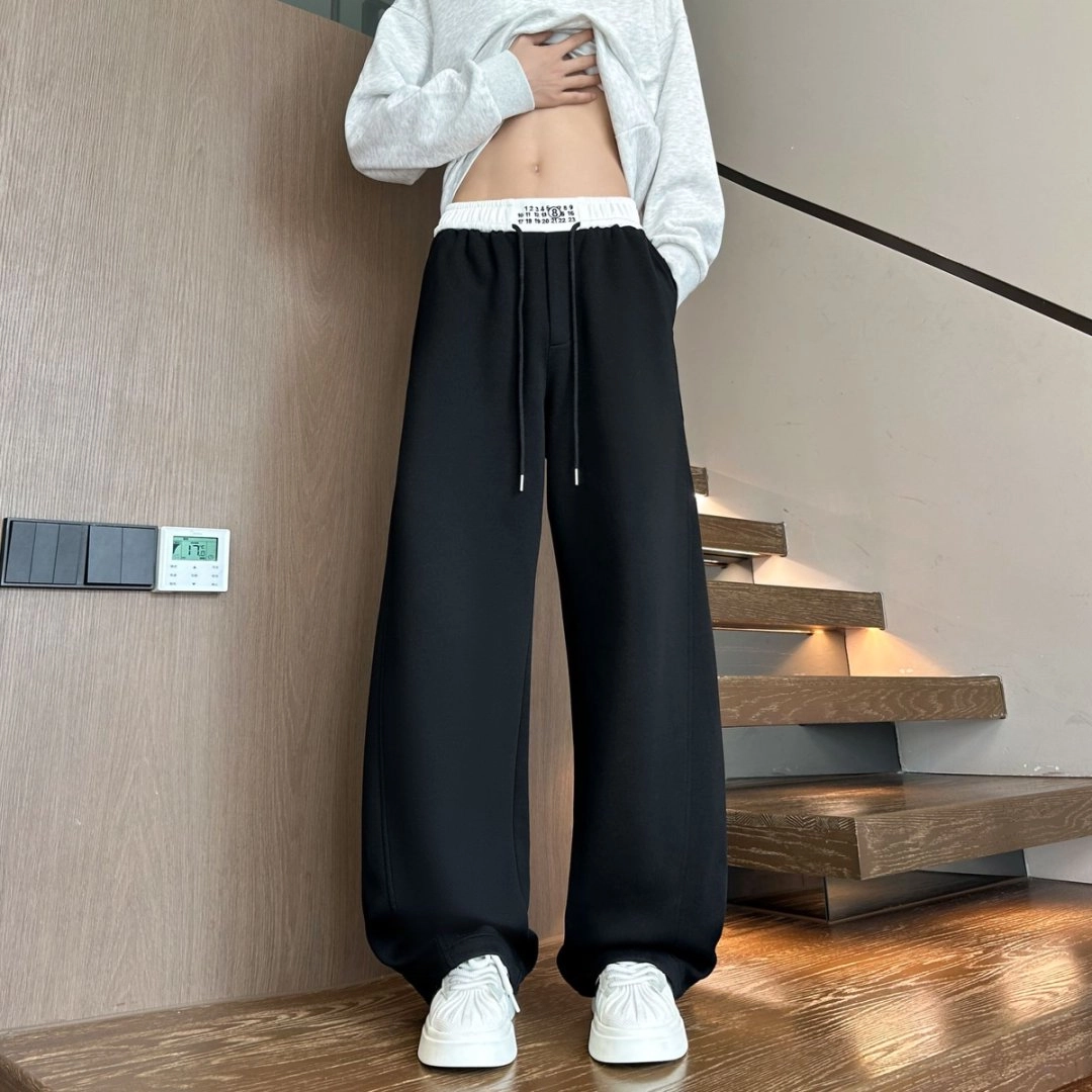 引创 美式刺绣拼接马吉拉秋季运动卫裤男百搭大码宽松堆积弯刀裤潮流神裤休闲裤 男女同款