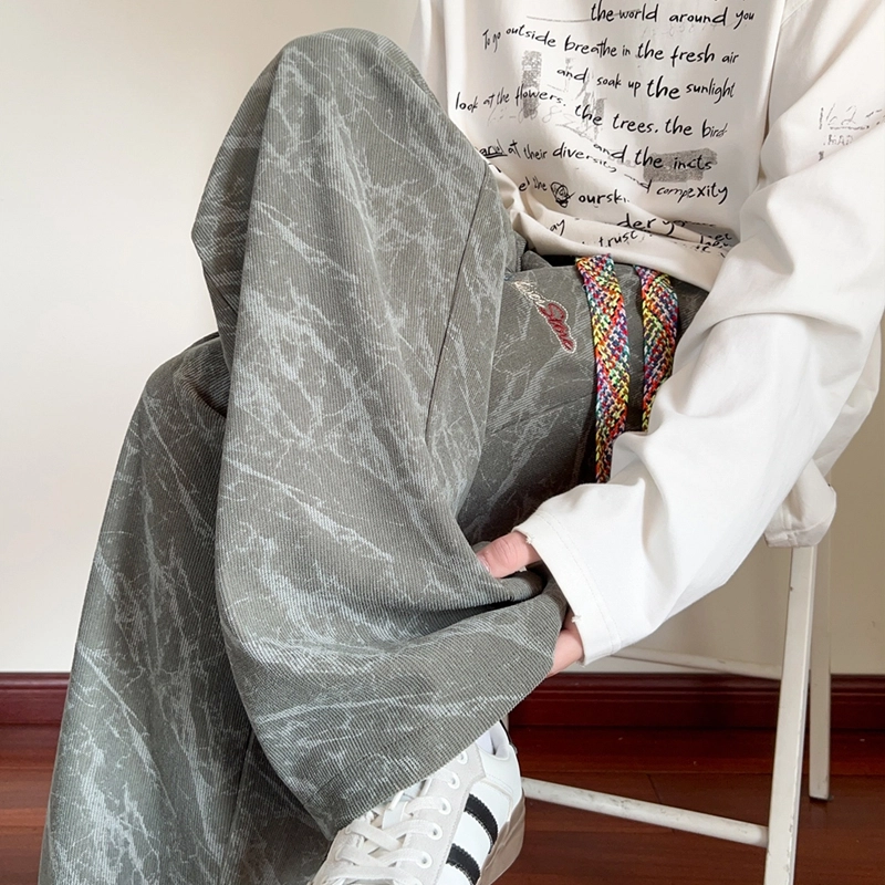 引创 扎染高街裤子男秋季美式百搭直筒宽松潮流阔腿长裤慵懒风运动卫裤休闲裤 男女同款