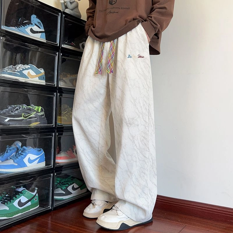 引创 扎染高街裤子男秋季美式百搭直筒宽松潮流阔腿长裤慵懒风运动卫裤休闲裤 男女同款