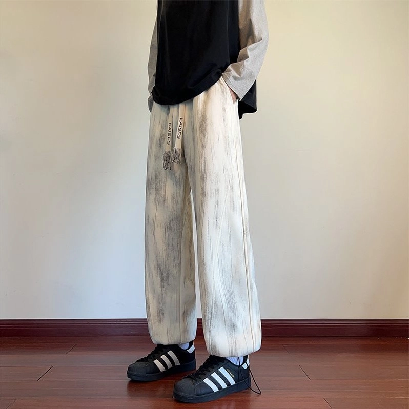 引创 扎染裤子男秋季运动透气显瘦宽松百搭直筒束脚美式潮流长休闲裤 男女同款