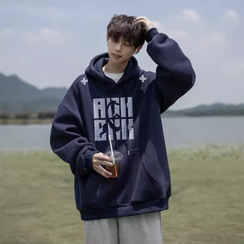 引创 重工刺绣藏肉百搭长袖高街潮牌连帽小众帽衫卫衣 男女同款