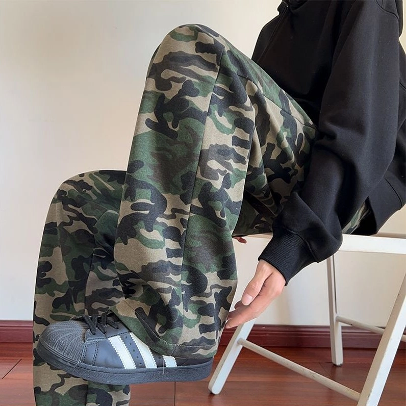 引创 重磅秋装美式复古迷彩裤男水洗宽松直筒氛围感卫裤潮休闲裤 男女同款