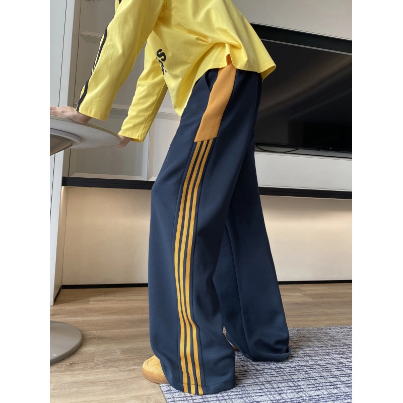 引创 美式撞色条纹直筒卫裤男款秋季裤子男百搭潮牌宽松阔腿堆积加长裤休闲裤 男女同款