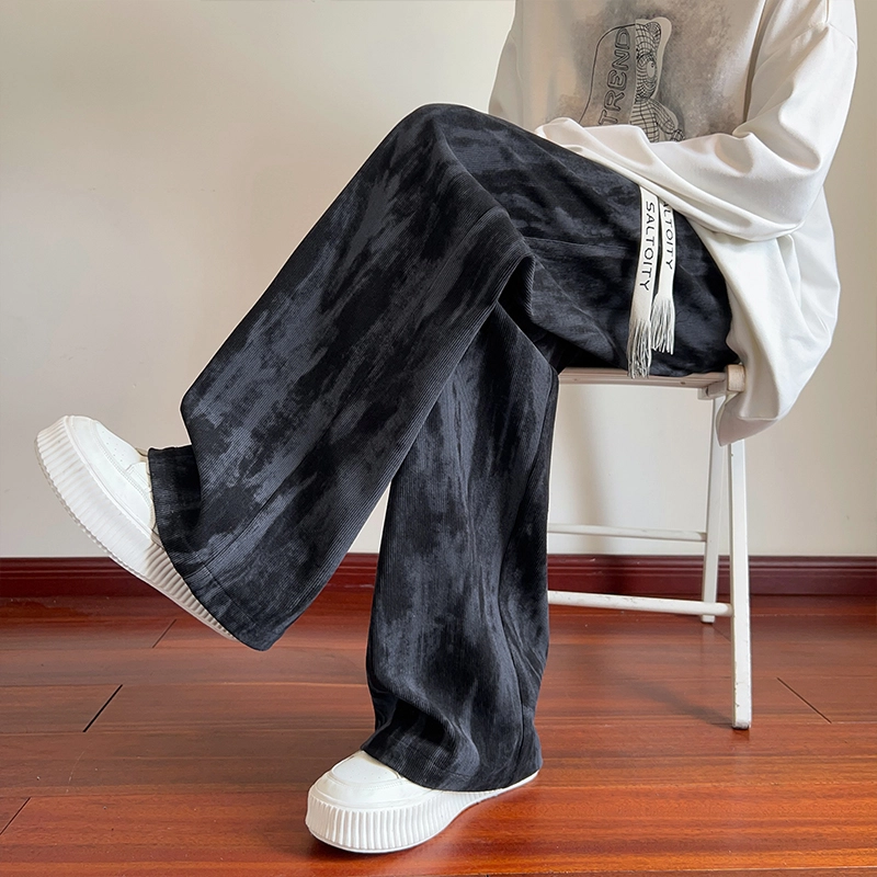 引创 扎染裤子男士秋季新潮运动透气休暇裤男宽松百搭直筒裤美式潮流长裤休闲裤 男女同款