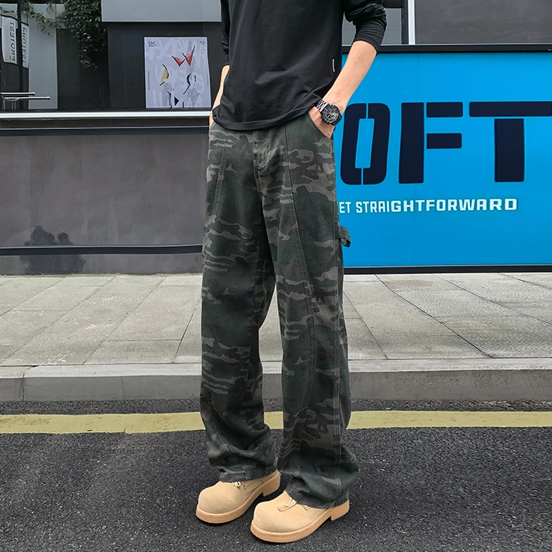 引创 高个子加长版迷彩男士长裤美式显瘦显高潮流百搭宽松直筒阔腿子休闲裤 男女同款