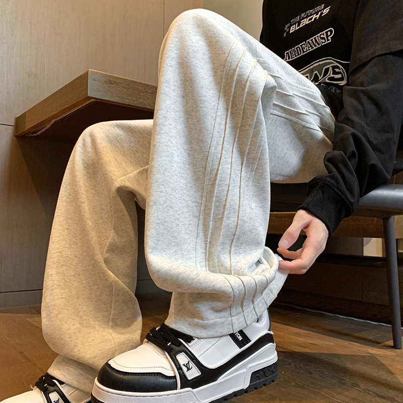 引创 美式裤子男款秋冬季百搭显瘦显高加长宽松直筒阔腿卫裤运动长裤休闲裤 男女同款