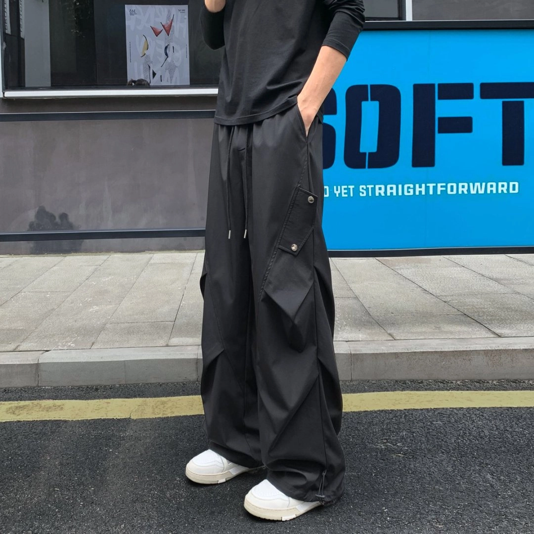 引创 秋装设计感褶皱堆积感加长裤男宽松大码工装裤垂感直筒裤百搭长裤子休闲裤 男女同款