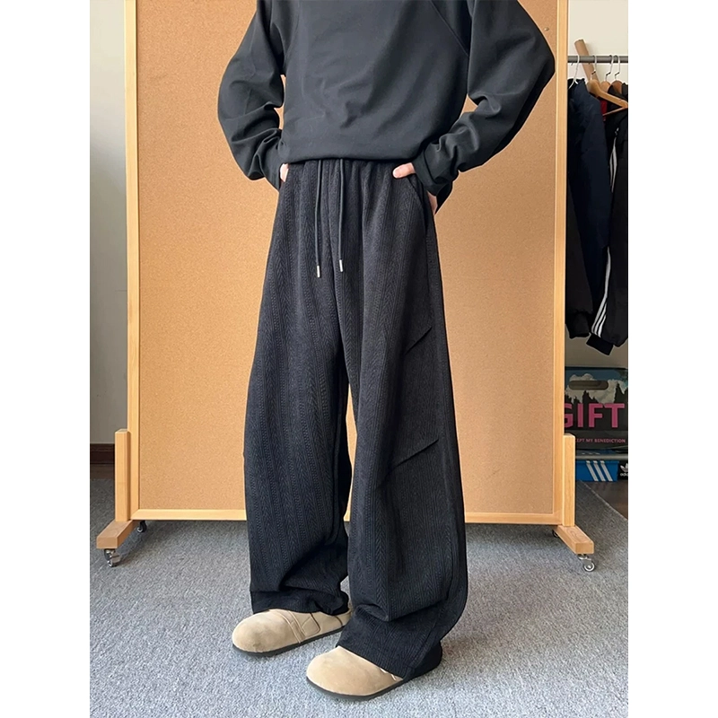 引创 麦穗纹弯刀裤美式潮牌宽松男神加绒加厚冬季保暖直筒阔腿裤子休闲裤 男女同款