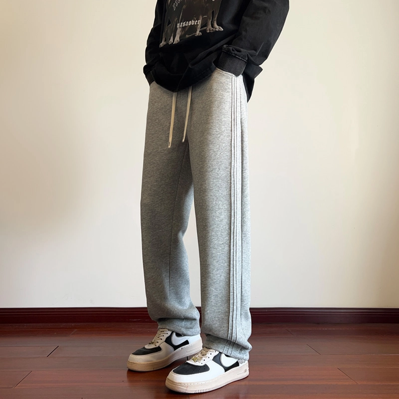 引创 美式褶皱裤子男秋冬季大码百搭潮牌运动直筒阔腿卫裤男休闲裤 男女同款