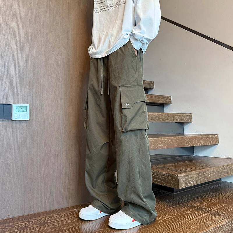 引创 直筒潮流工装裤男士秋季美式宽松纯色加长裤子男休闲裤 男女同款