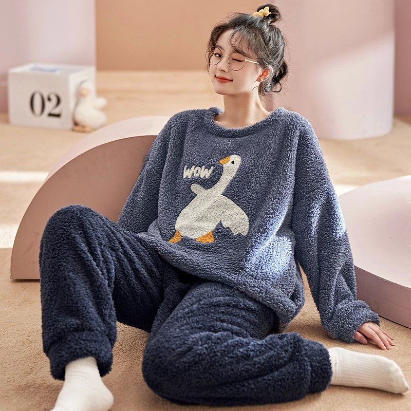 静英鸾 圆领舒适保暖加绒加厚可外穿家居服睡衣套装 女款
