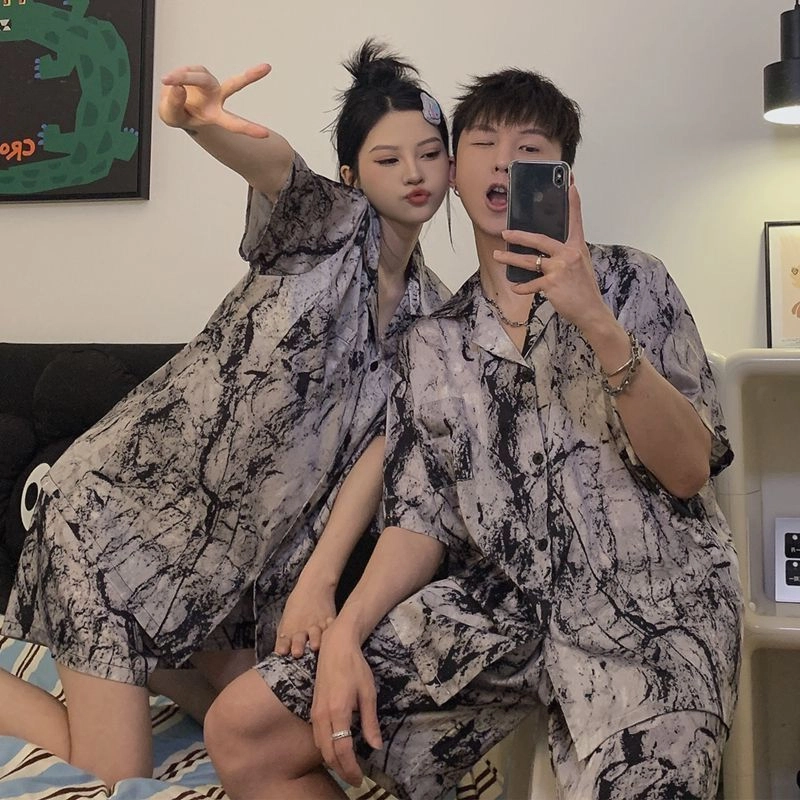 静英鸾 情侣舒适简约休闲风短袖短裤翻领设计家居服睡衣礼盒 男女同款