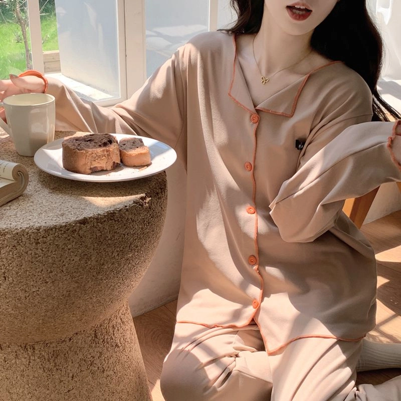 静英鸾 德绒长袖长裤小翻领开衫纯色简约两件套家居服秋冬季保暖套装 女款