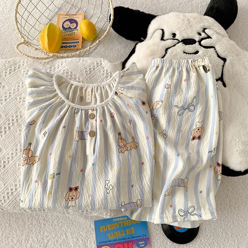 静英鸾 夏季女简约舒适透气宽松款式圆领设计条纹家居服睡衣礼盒 女款