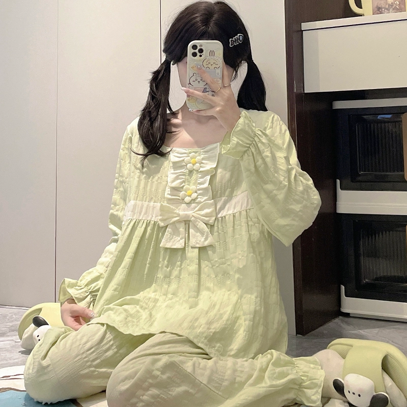 静英鸾 带胸垫简约甜美可爱小清新亲肤舒适可外穿家居服睡衣套装 女款