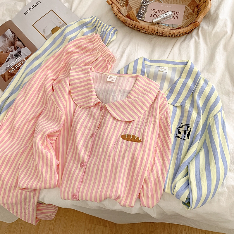 静英鸾 秋季条纹时尚简约风休闲舒适可外穿家居服睡衣套装 男女同款
