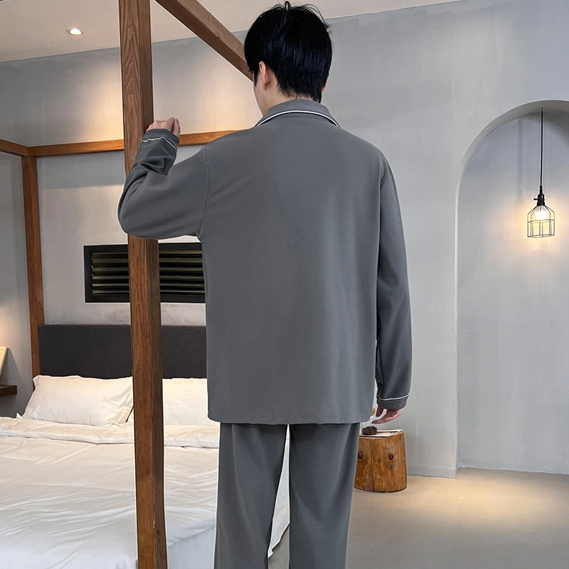 静英鸾 德绒长袖长裤翻领开衫简约国风熊猫休闲家居服秋冬季睡衣套装 男款