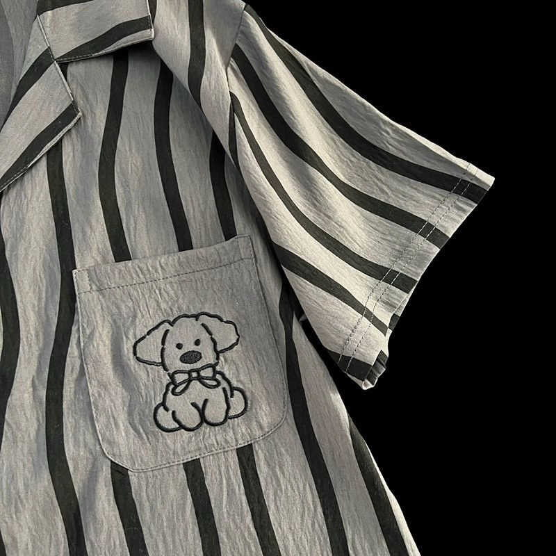 静英鸾 翻领舒适简约休闲可外穿条纹设计短袖短裤家居服睡衣套装 男款