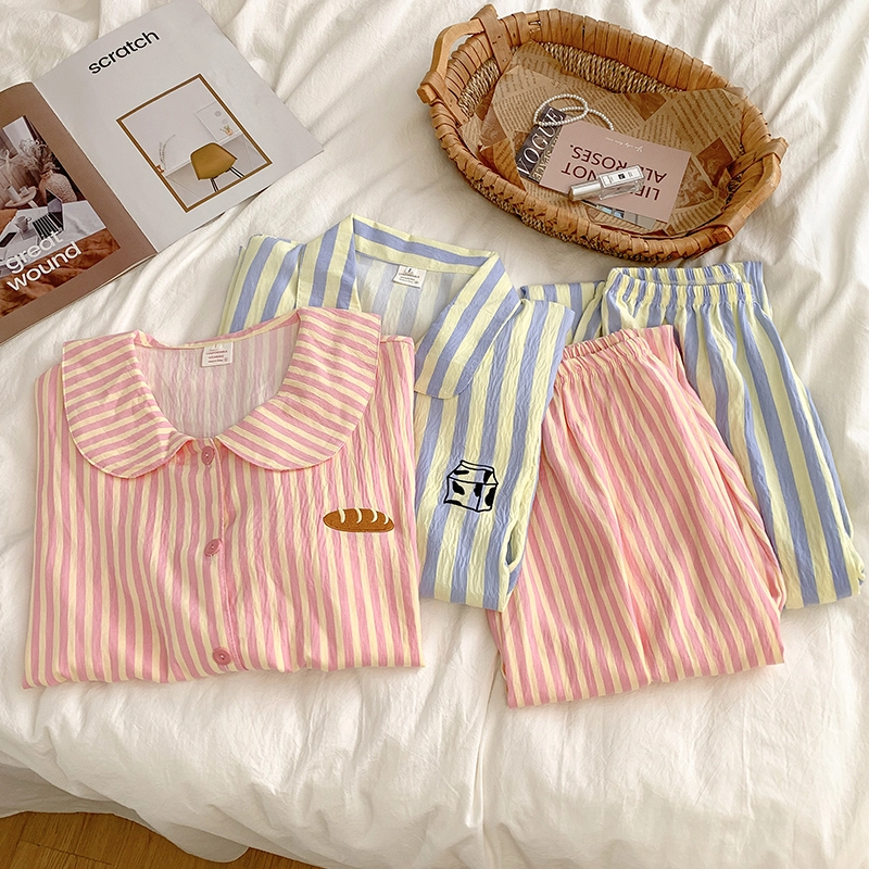 静英鸾 秋季条纹时尚简约风休闲舒适可外穿家居服睡衣套装 男女同款