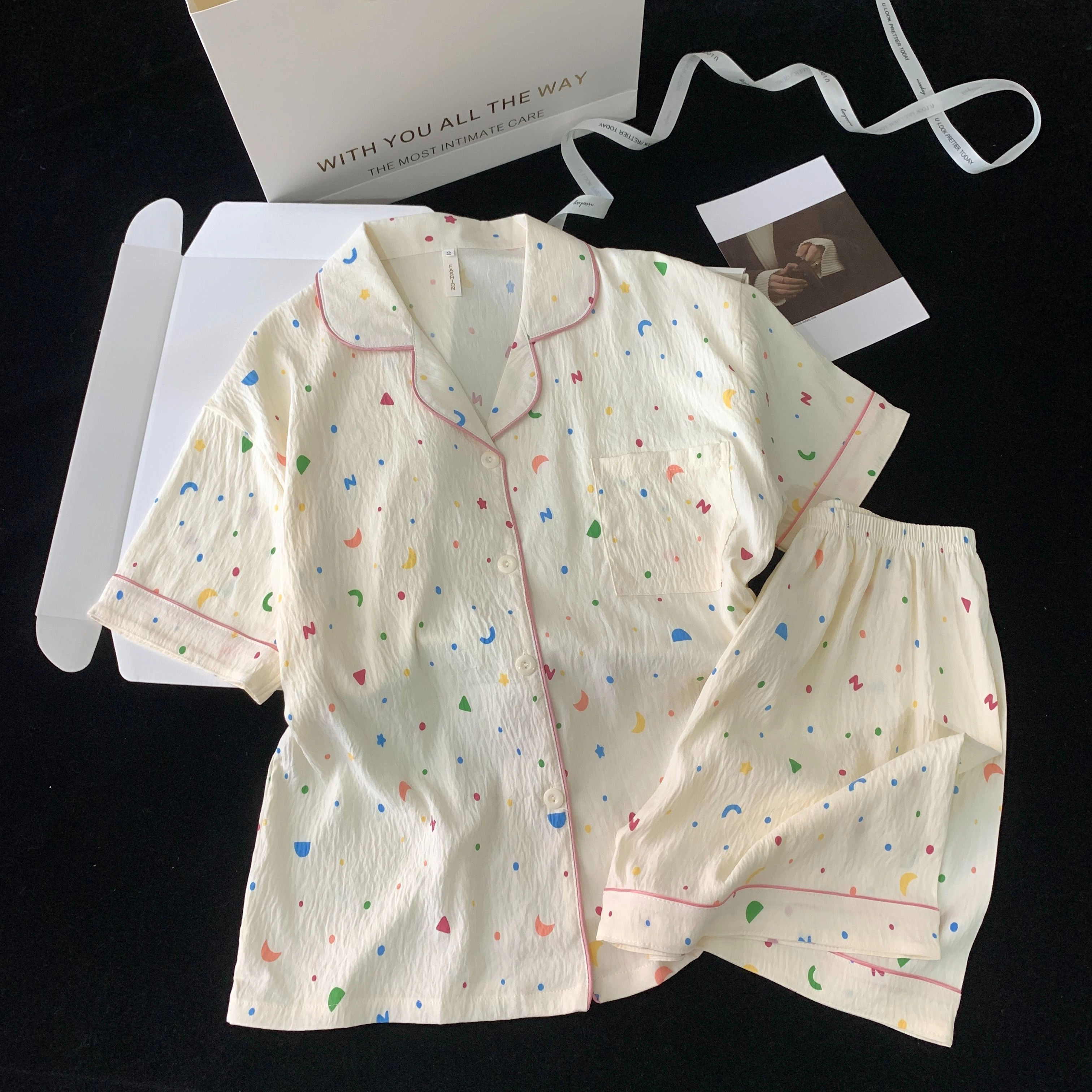 静英鸾 韩版甜美可爱风短袖短裤休闲家居服睡衣礼盒 女款