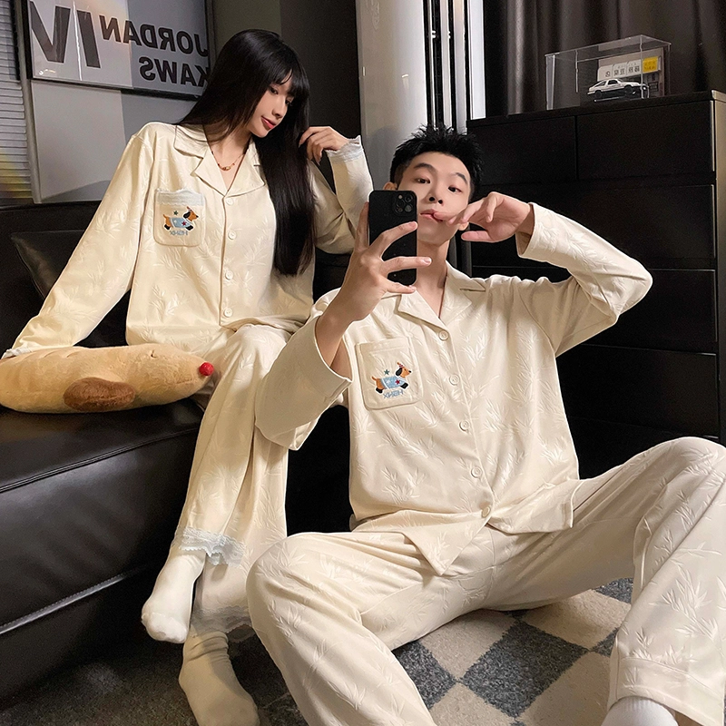 静英鸾 卡通腊肠狗时尚简约风德绒加厚保暖休舒适冬季家居服睡衣套装 男女同款