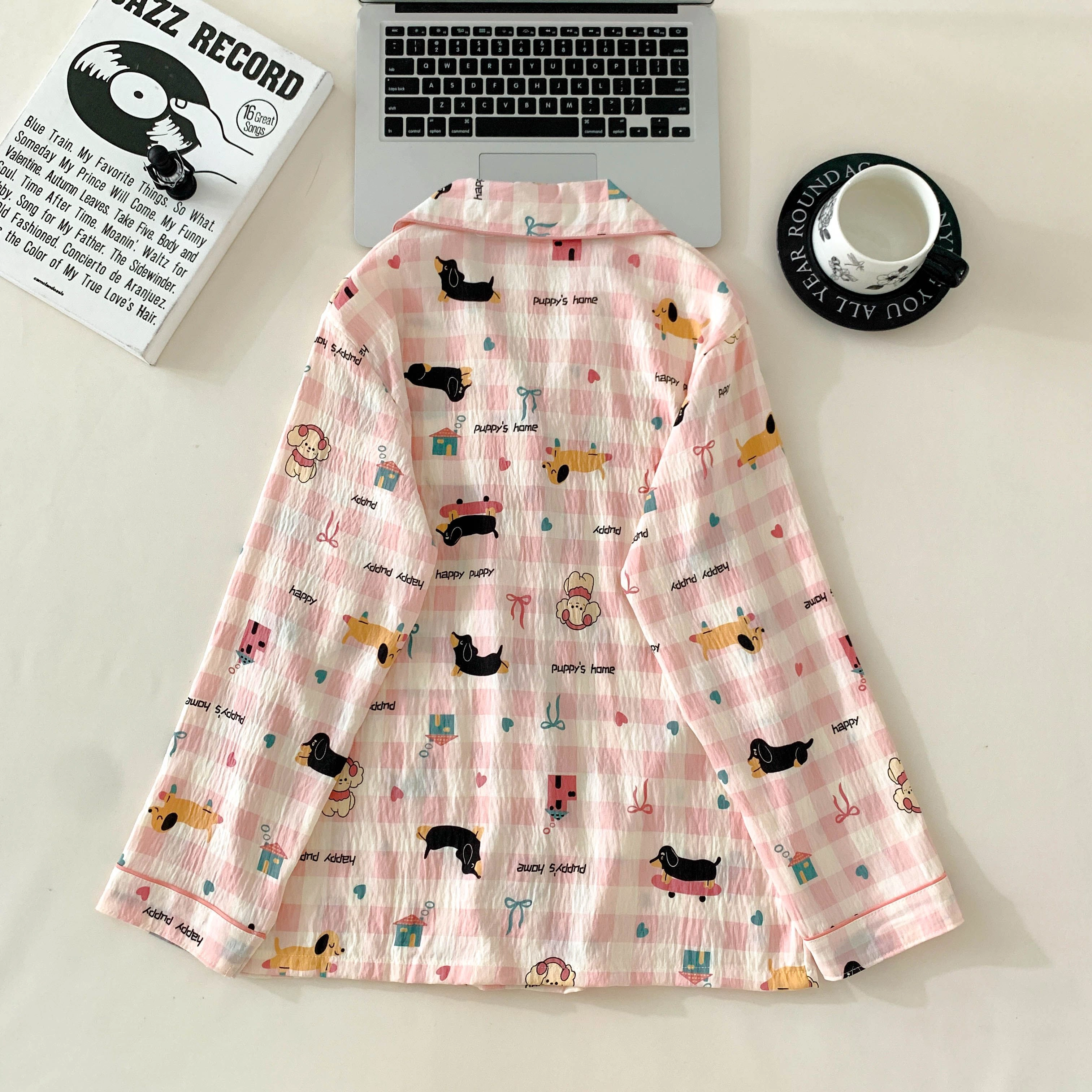 静英鸾 斑点狗满印翻领设计简约舒适可外穿家居服睡衣套装 女款