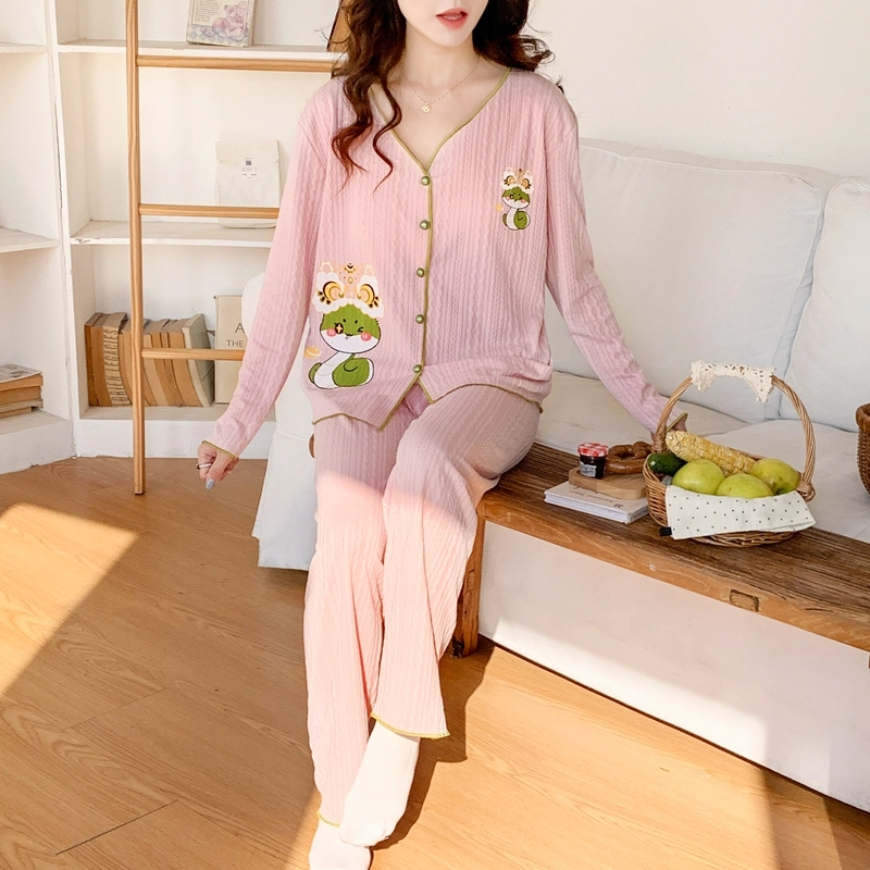 静英鸾 带胸垫甜美可爱简约卡通小蛇休闲亲肤舒适可外穿家居服睡衣套装 女款