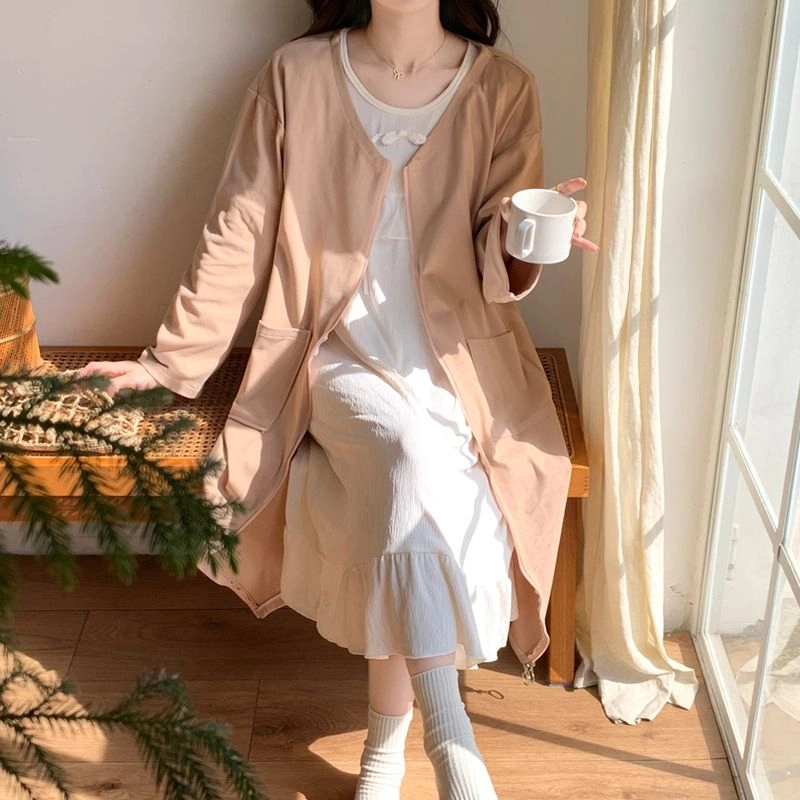 静英鸾 德绒长袖长裙圆领拉链纯色简约舒适家居服秋冬季保暖套装 女款