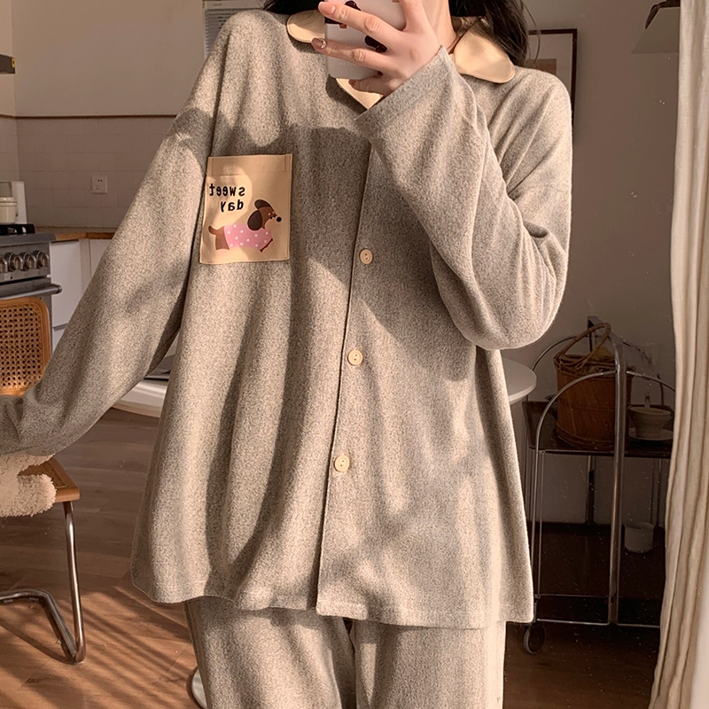 静英鸾 翻领简约休闲时尚卡通小狗亲肤舒适可外穿家居服睡衣套装 女款