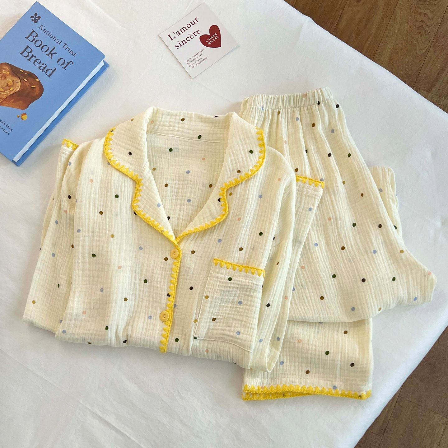 静英鸾 冬季宅家时尚圆点甜美风休闲舒适家居服睡衣套装 女款